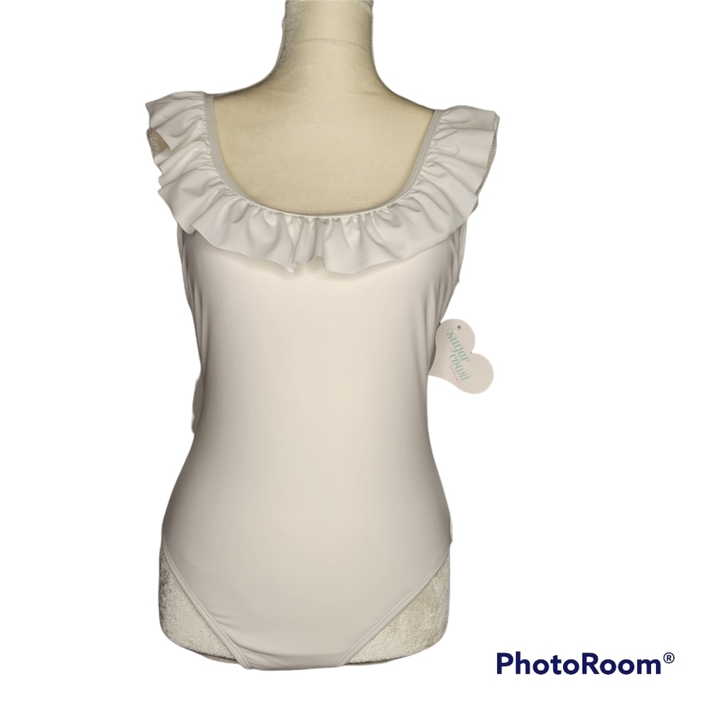 SUGAR Coast White Ruffled Swimsuit - Picture 3 of 12